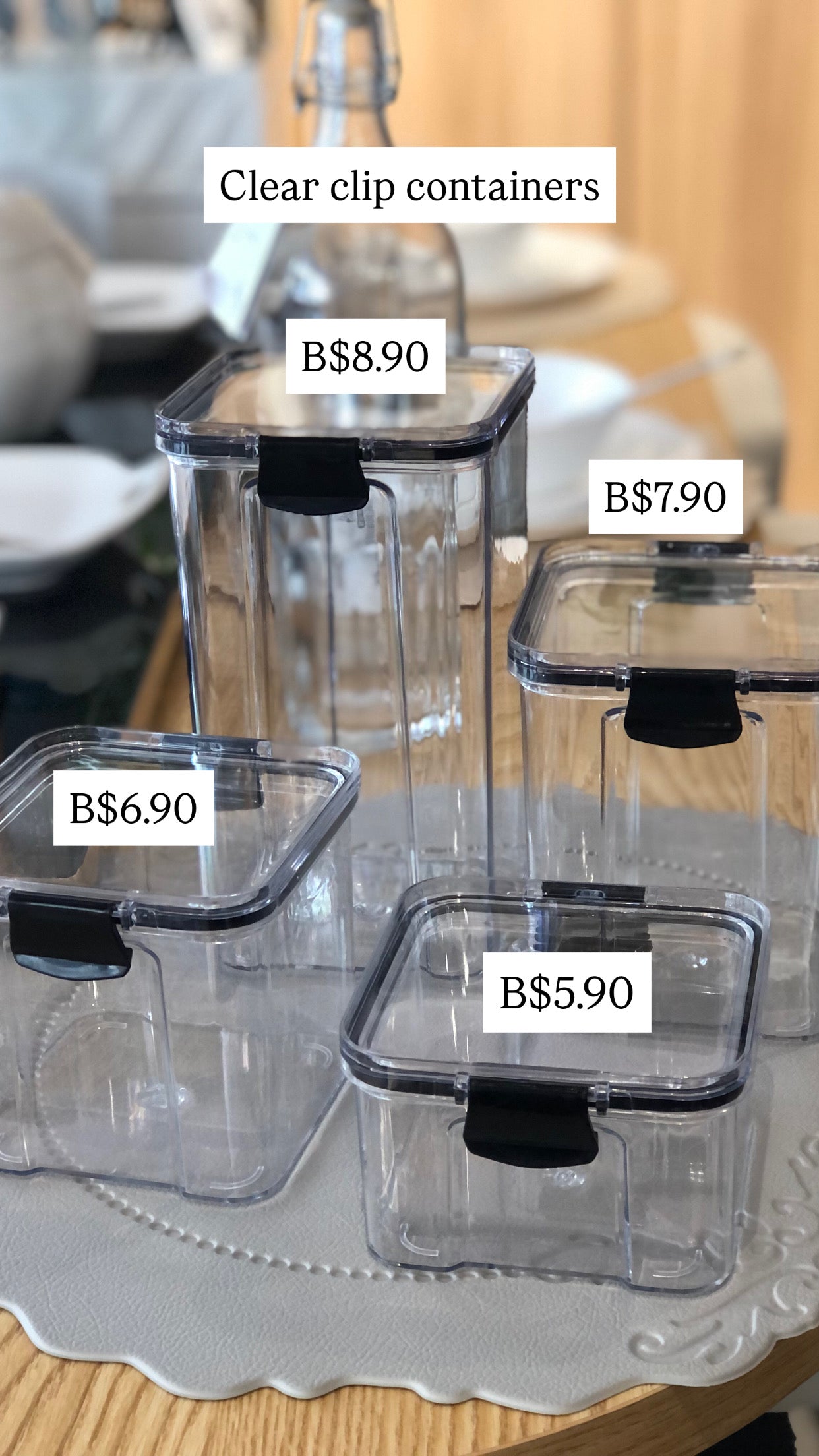 RANGIN Containers with clip, plastic, 4 sizes