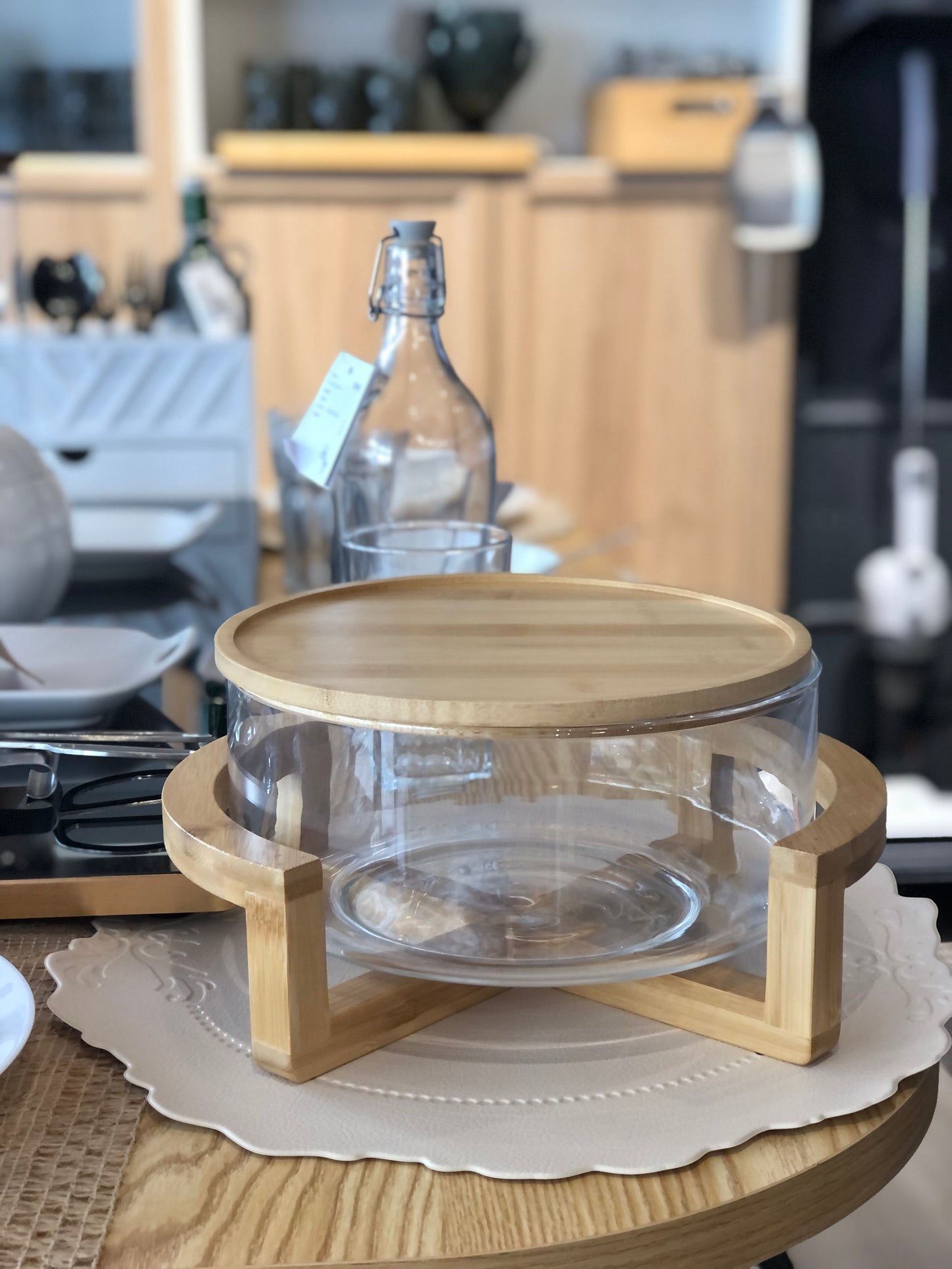 KÜTILAPAM Glass chafing dish, bamboo, 28cm