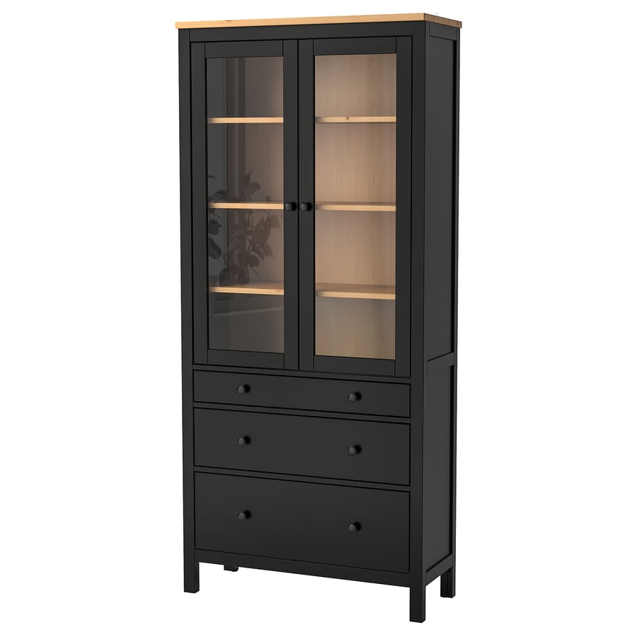 [PRE-ORDER] HEMNES Glass-door cabinet with 3 drawers, 90x198 cm