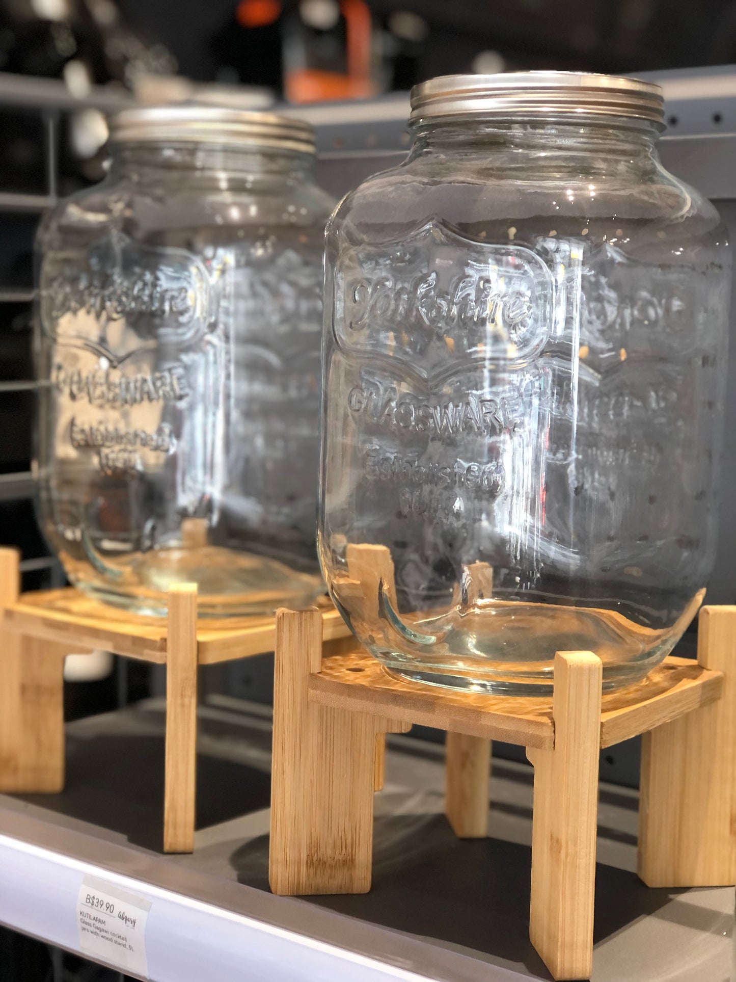 KUTILAPAM Glass gagawi cocktail jars with wood stand, 5L