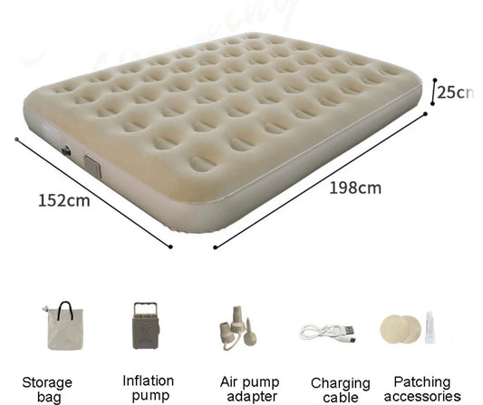LAKAW Travel Air Mattress with built-in rechargeable pump, 150x200x25cm/ queen