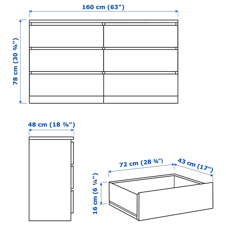 [PRE-ORDER] MALM Chest of 6 drawers, white stained oak veneer, 160x78 cm