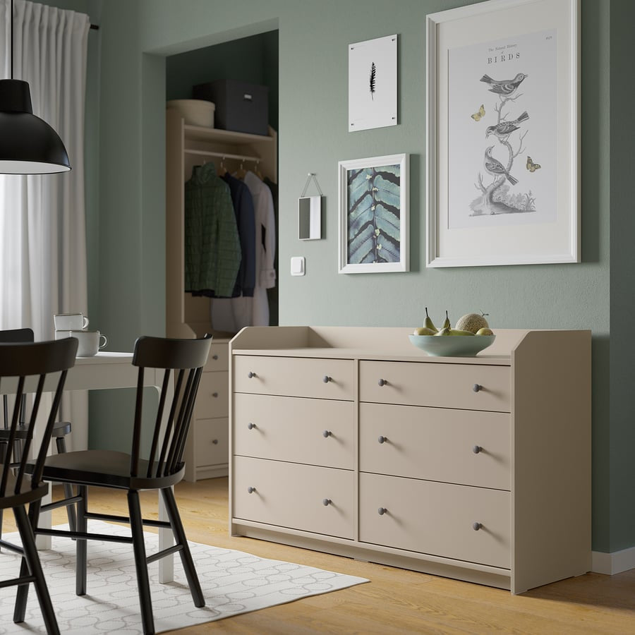 HAUGA
Chest of 6 drawers, beige, 138x46x84 cm [PREORDER]