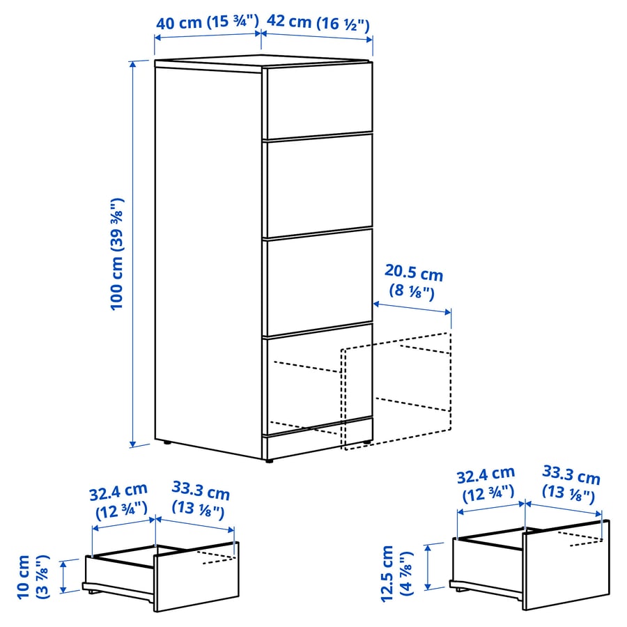 [PRE-ORDER] LASTARE Chest of 4 drawers, white, 40x42x100 cm