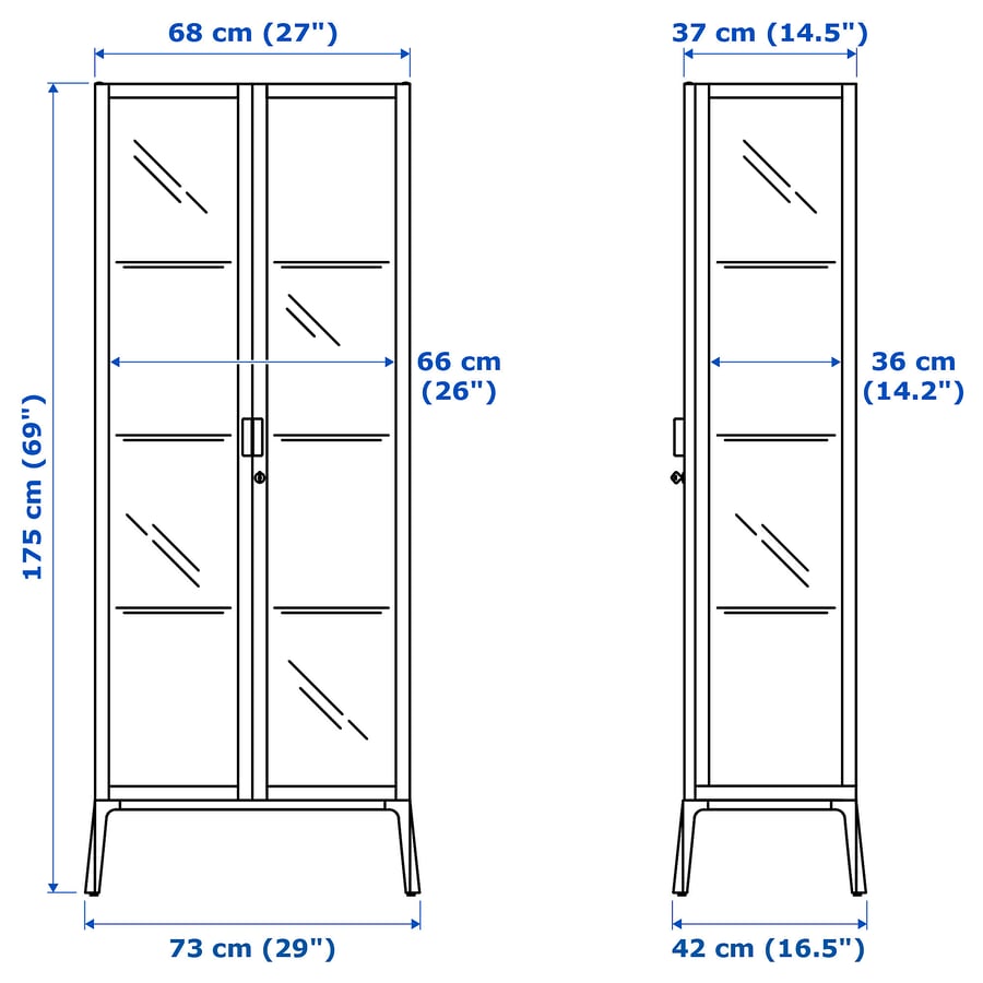 MILSBO Glass-door cabinet, anthracite, 73x175 cm