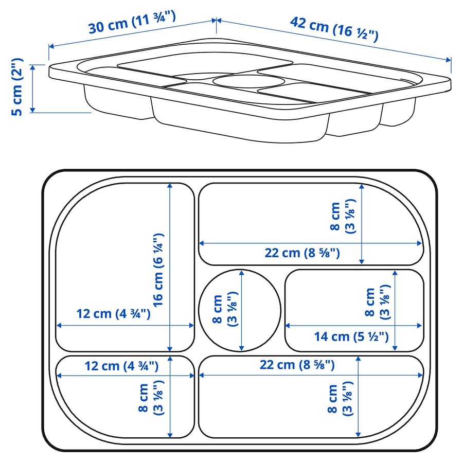 IKEA TROFAST Storage tray with compartments, grey/white/turquoise, 42x30x5 cm