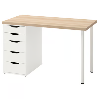 LAGKAPTEN / ALEX Desk, white stained oak effect / white, 120x60cm