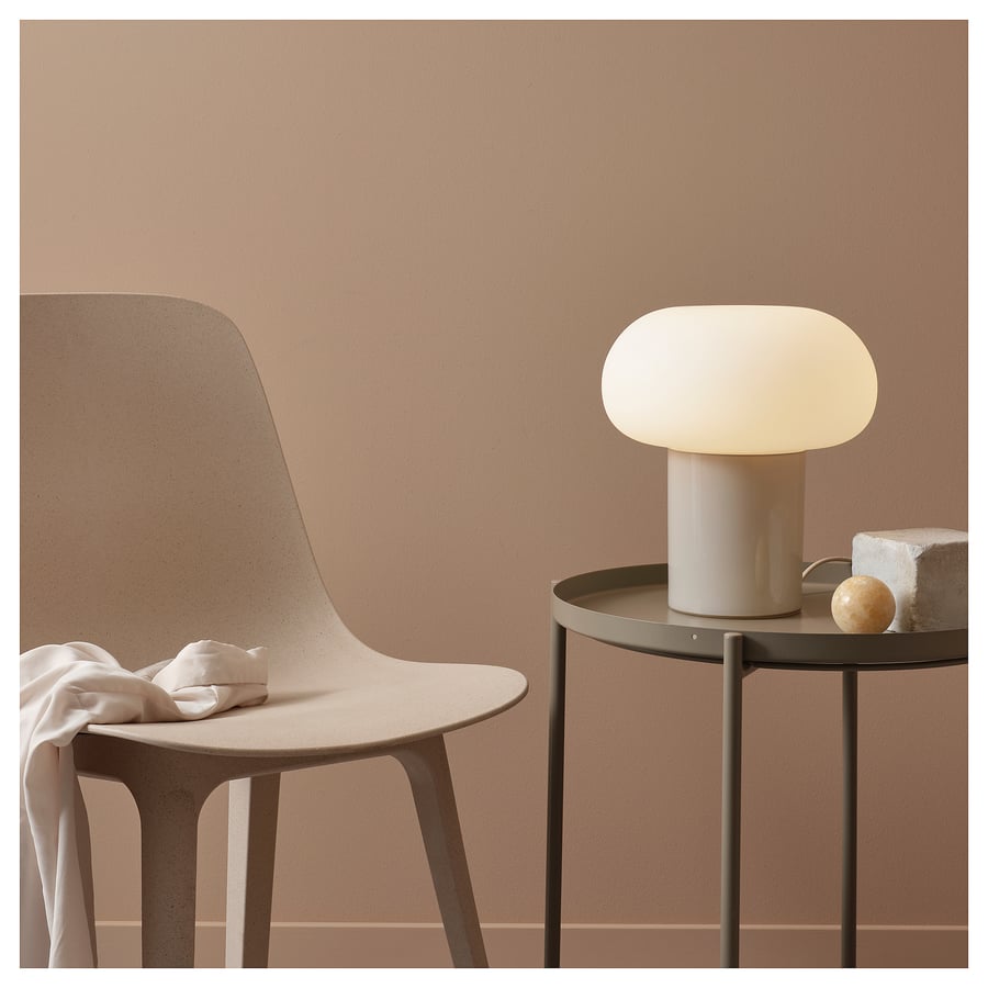 DEJSA Table lamp, beige / opal white glass, 28cm