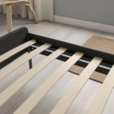 SLATTUM Upholstered bed frame, VISSLE, dark grey, 180x200cm
