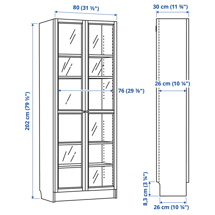 [PRE-ORDER] BILLY / OXBERG Bookcase with glass doors, 80x30x202 cm