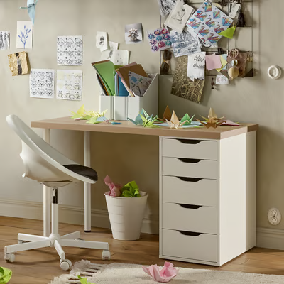 LAGKAPTEN / ALEX Desk, white stained oak effect / white, 120x60cm