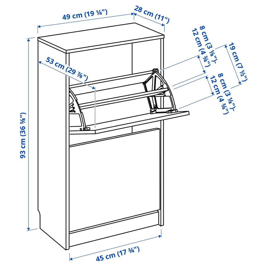 [Pre-order] BISSA Shoe cabinet with 2 compartments, 49x28x93 cm