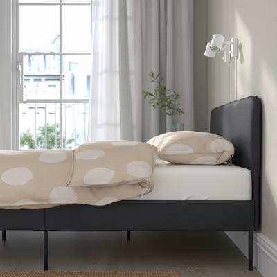 SLATTUM Upholstered bed frame, VISSLE, dark grey, 180x200cm