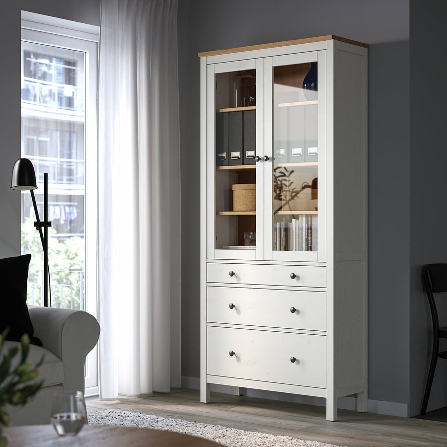 [PRE-ORDER] HEMNES Glass-door cabinet with 3 drawers, 90x198 cm