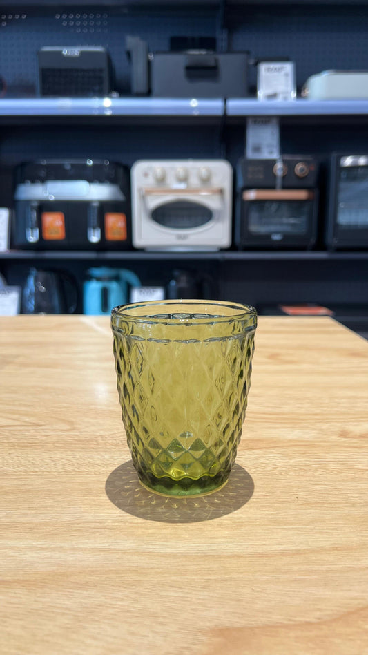 BAHULU Diamon pattern drinking glass & kettle, Olive, 220ml + 1.5L/ 7 pieces