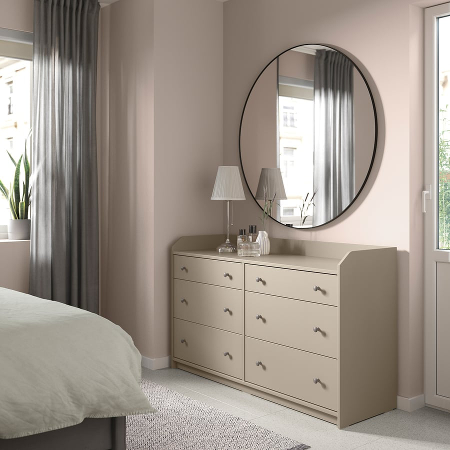 HAUGA
Chest of 6 drawers, beige, 138x46x84 cm [PREORDER]