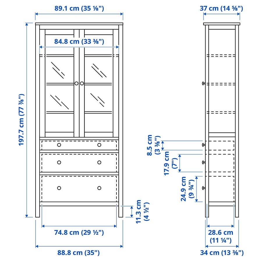 [PRE-ORDER] HEMNES Glass-door cabinet with 3 drawers, 90x198 cm