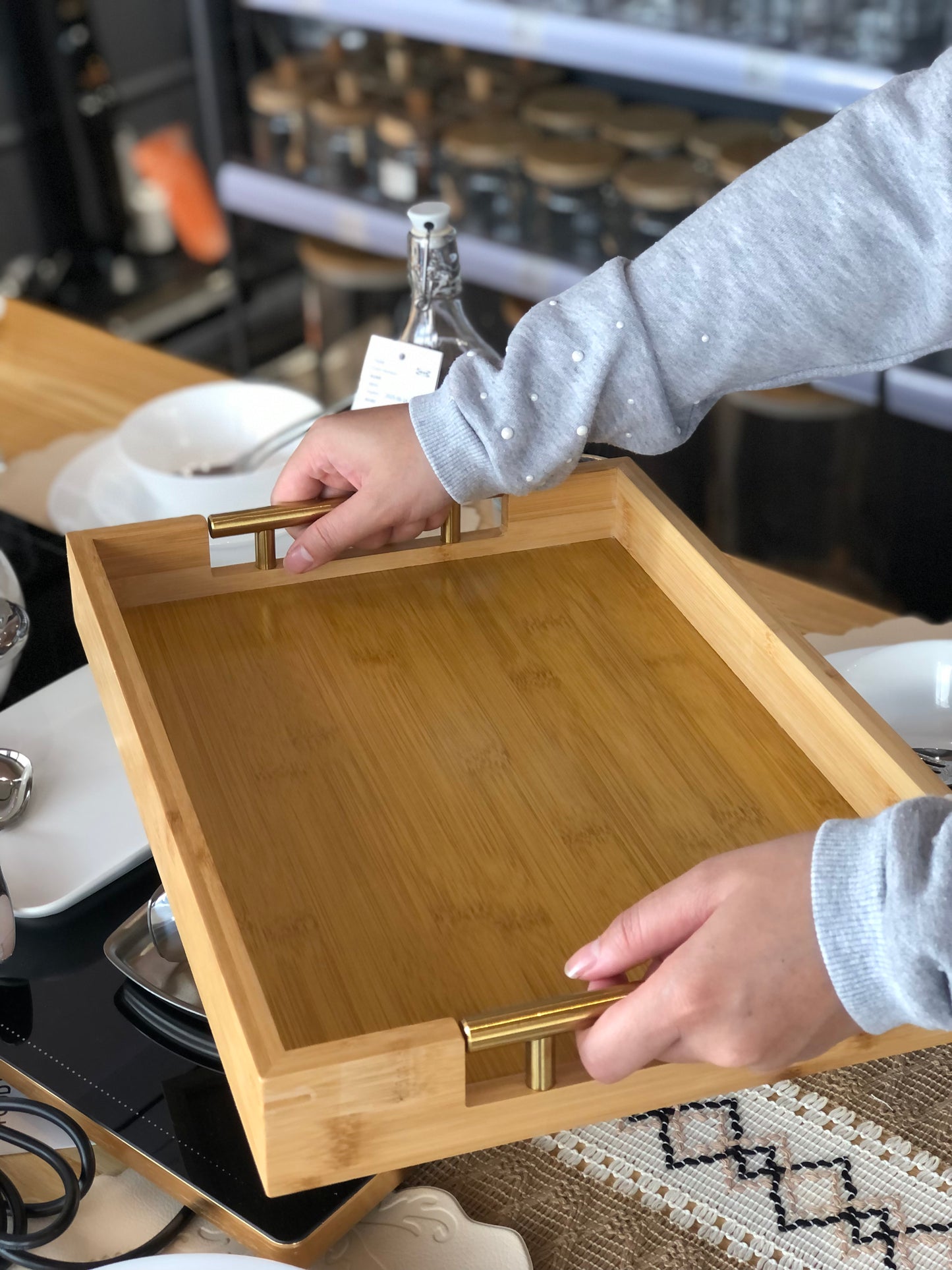 KÜTILAPAM Wooden tray, bamboo, 39.5x28cm