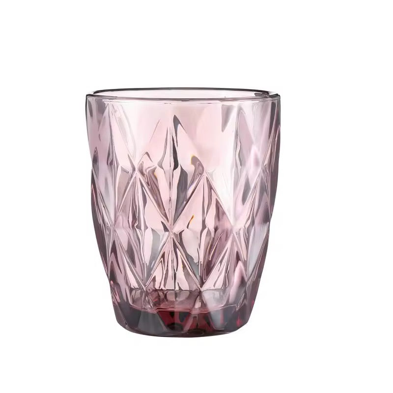 BÄHŪLU Diamond pattern drinking glass & Kettle, Pink 220ml + 1.5L/7 pieces