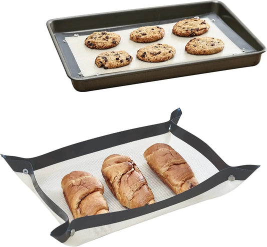 KĒLUPïZ Glass Fibre Reusable Oven mat with sewing button, heat resistant, 30 x 21 cm/42 x 29.5 cm, Grey, 2 pcs