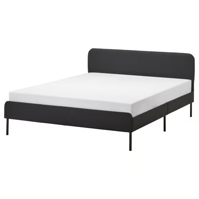 SLATTUM Upholstered bed frame, VISSLE, dark grey, 180x200cm