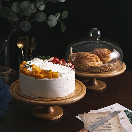 KÜTILAPAM cake stand, glass/wood, 10"
