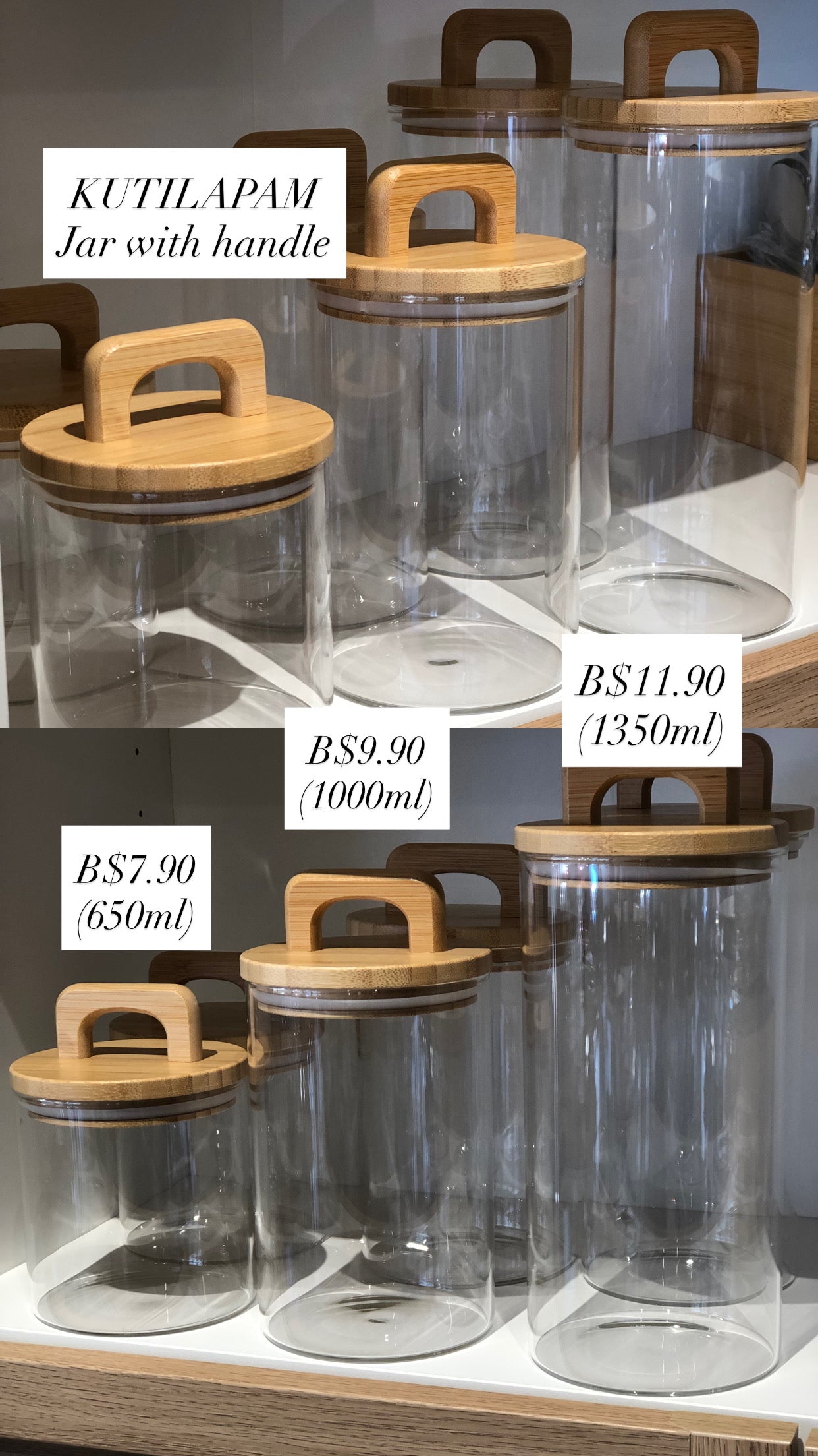 KÜTILAPAM Glass jar with handle, bamboo/ glass