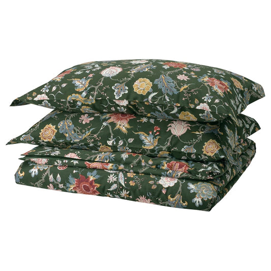 NÄSSELKLOCKA Duvet cover and 2 pillowcases, dark grey-green/multicolour, 240x220/50x80 cm