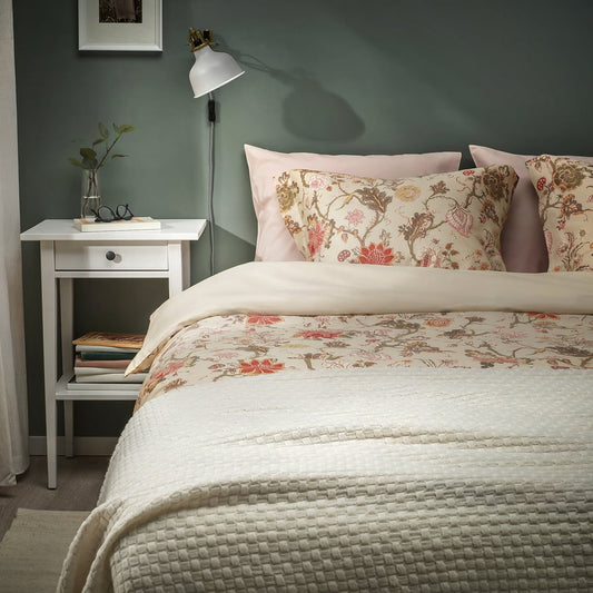 NÄSSELKLOCKA Duvet cover and 2 pillowcases, light grey-beige/multicolour, 240x220/50x80 cm
