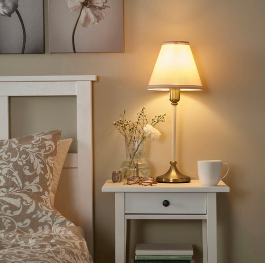 IKEA FLYGHÖJD Table lamp, brass/beige, 54 cm