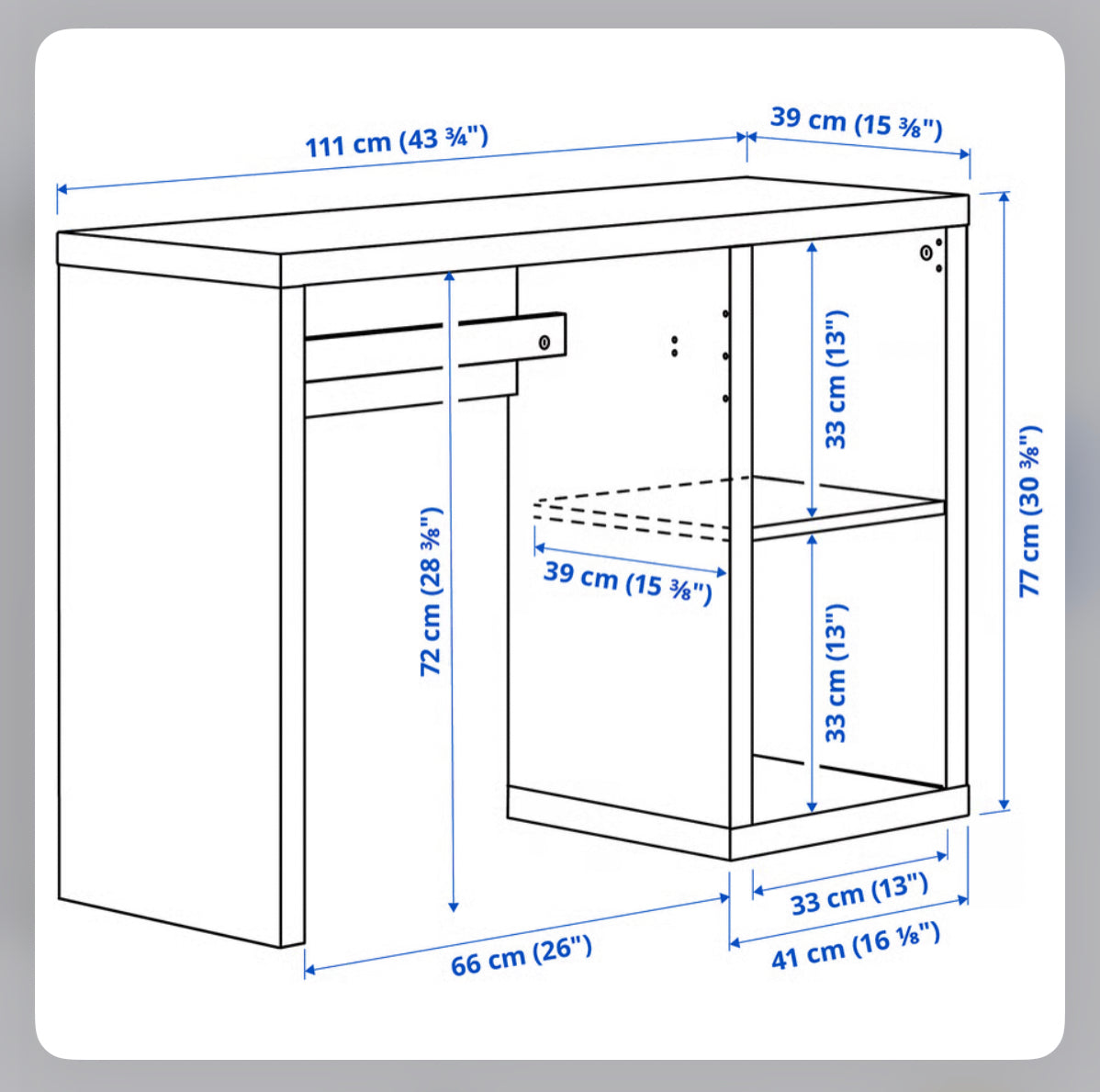 IKEA KALLAX Desk, white, 111x39 cm