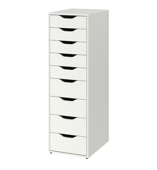 IKEA ALEX Drawer unit with 9 drawers, white, 36x116 cm