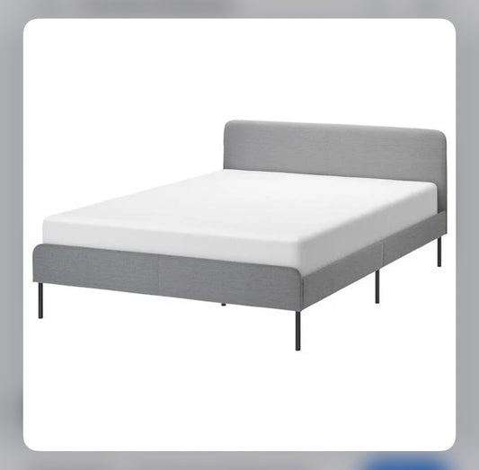 IKEA SLATTUM Upholstered bed frame, Knisa light grey, 150x200 cm