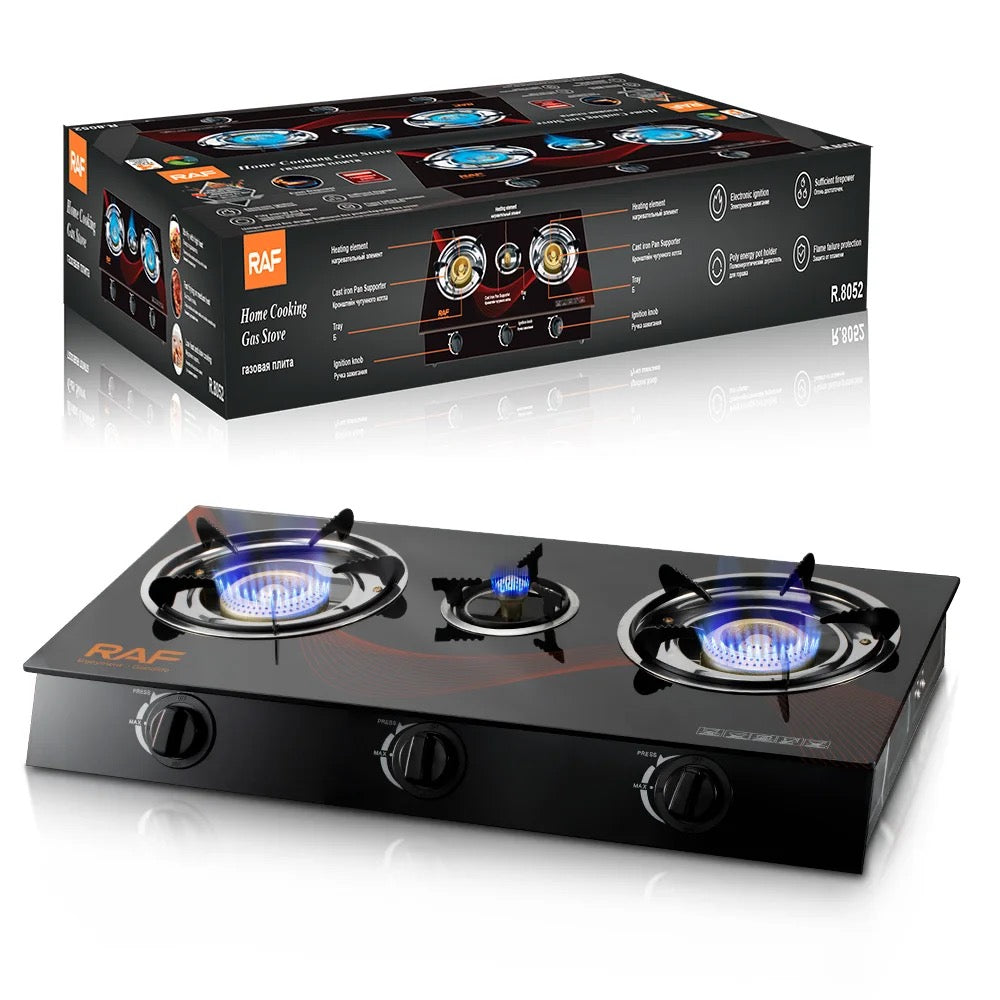 RAF Portable Cooking Gas Stove, 3 Burners, 63x36x8cm