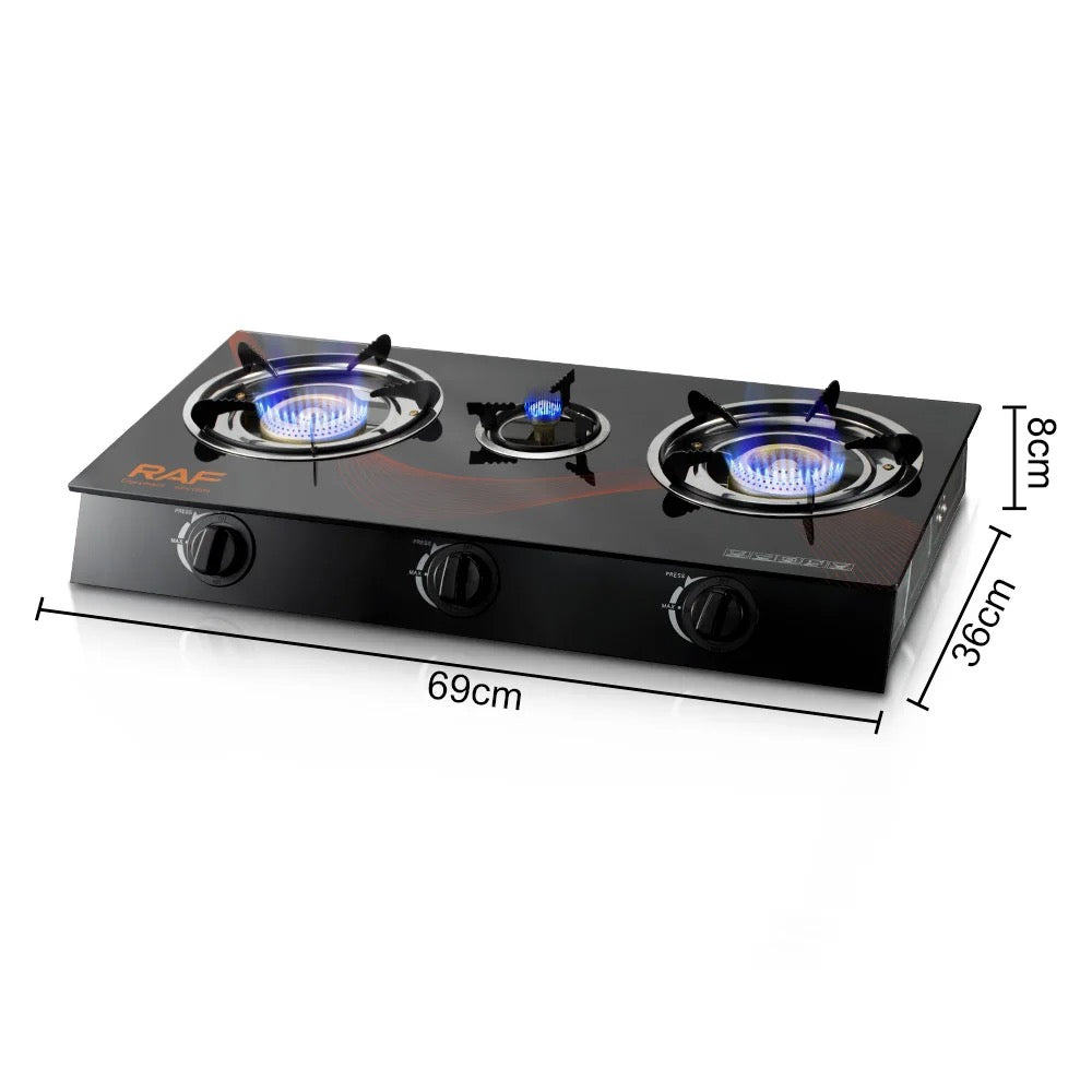 RAF Portable Cooking Gas Stove, 3 Burners, 63x36x8cm