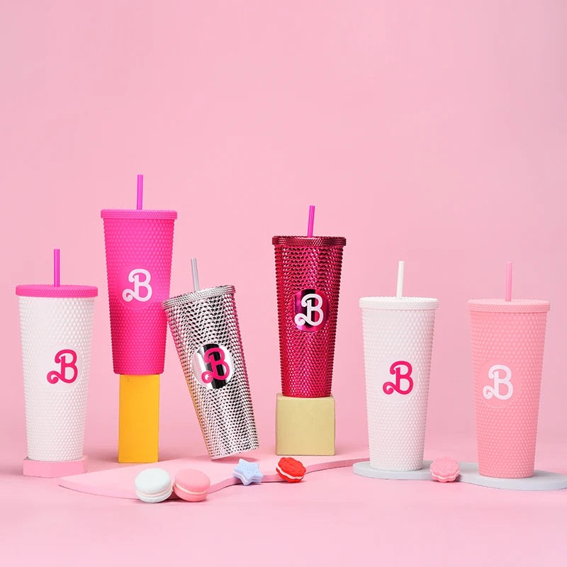 BARBIE double wall diamond tumbler with straw topper, 24oz