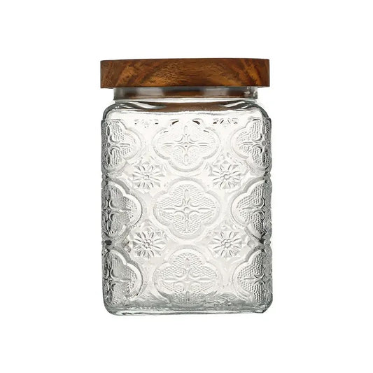 KÜTILAPAM airtight Jar with lid, glass/acacia wood, 750ml