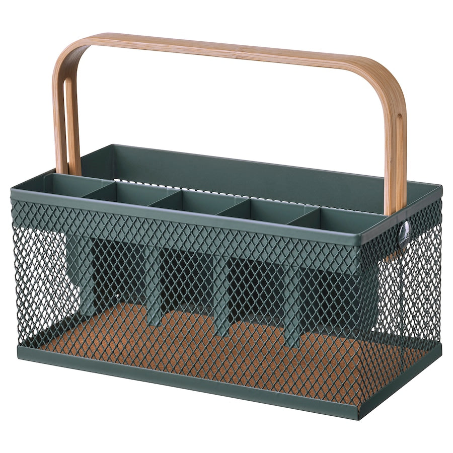 VIMPELFISK Cutlery holder, bamboo/gray-turquoise
