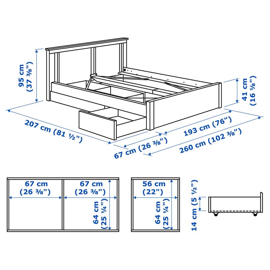 [pre-order] IKEA SONGESAND Bed frame with 2 storage boxes, white/Luröy, 180x200 cm