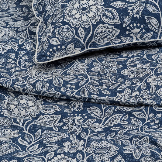 IKEA GLESSTARR Duvet cover and pillowcase, dark blue/white, 150x200/50x80 cm