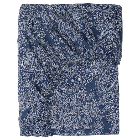 IKEA JÄTTEVALLMO Fitted sheet, dark blue/white, 180x200 cm
