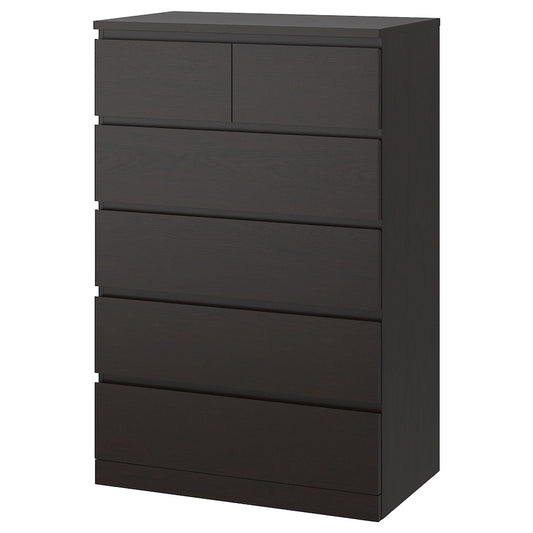 IKEA MALM Chest of 6 drawers, black-brown, 80x123 cm