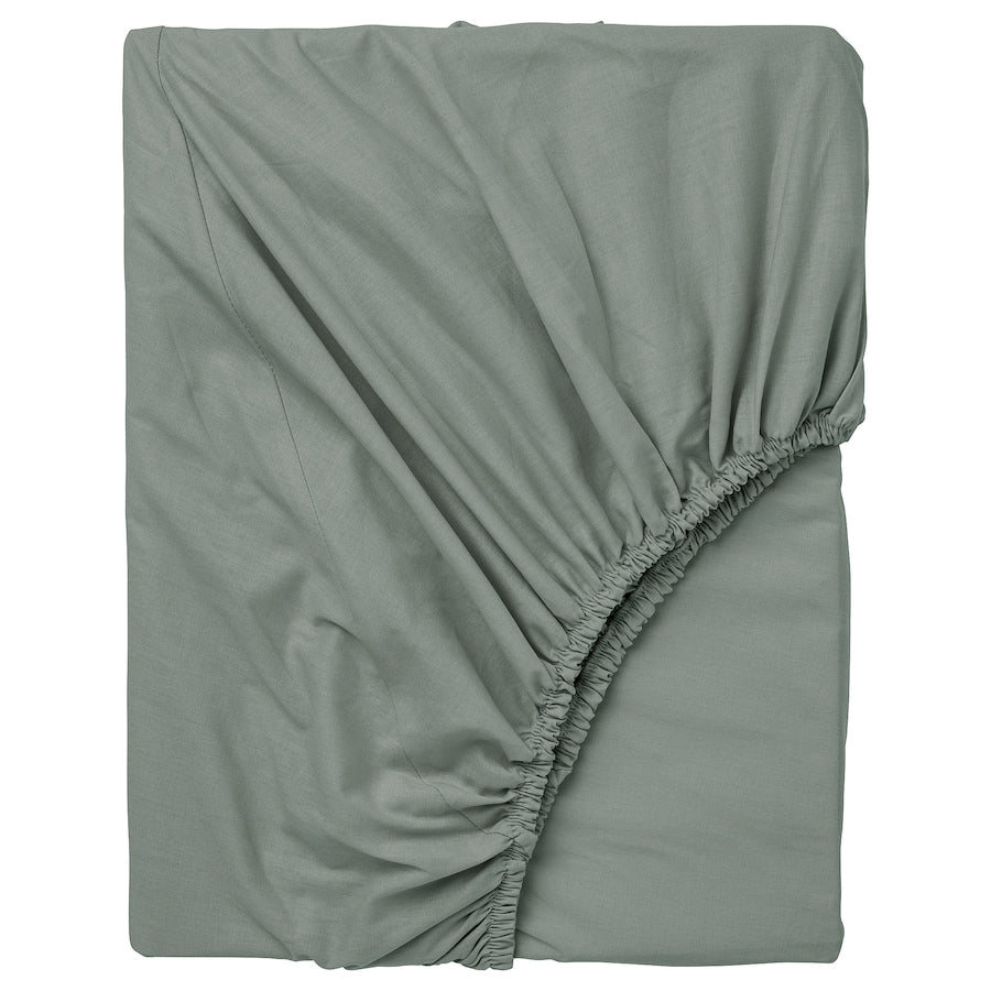 IKEA DVALA Fitted sheet, grey-green, 90x200 cm