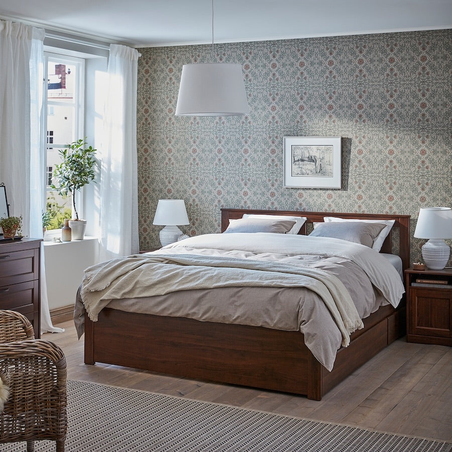 [pre-order] IKEA SONGESAND Bed frame with 2 storage boxes, brown/Luröy, 150x200 cm