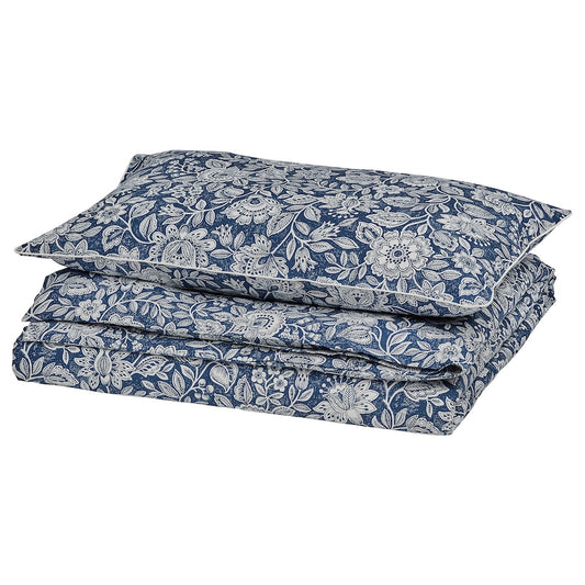 IKEA GLESSTARR Duvet cover and pillowcase, dark blue/white, 150x200/50x80 cm