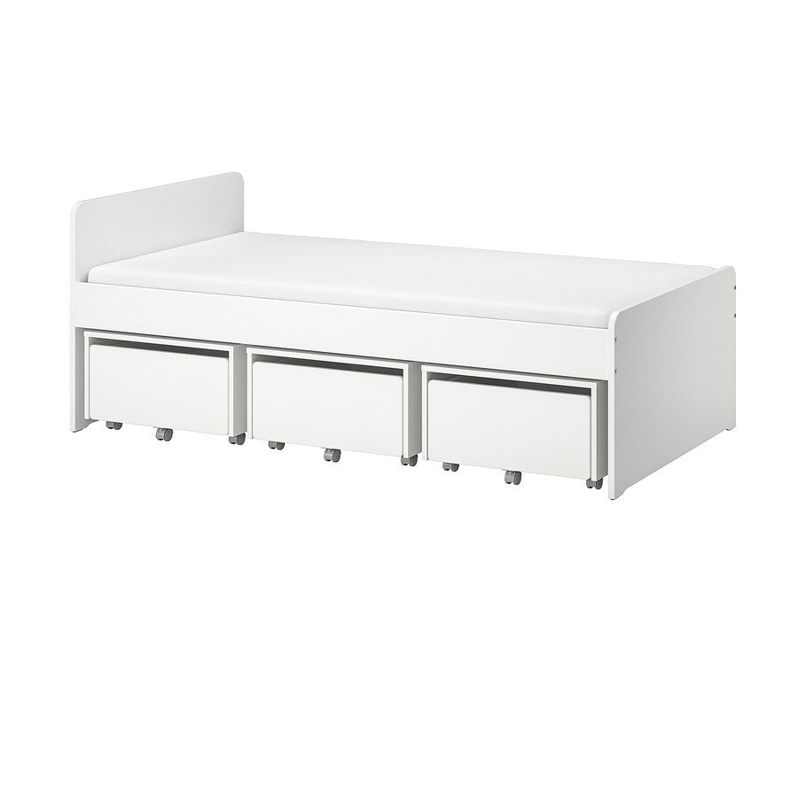 [pre-order] IKEA SLÄKT Bed frame with 3 storage boxes, white, 90x200 cm
