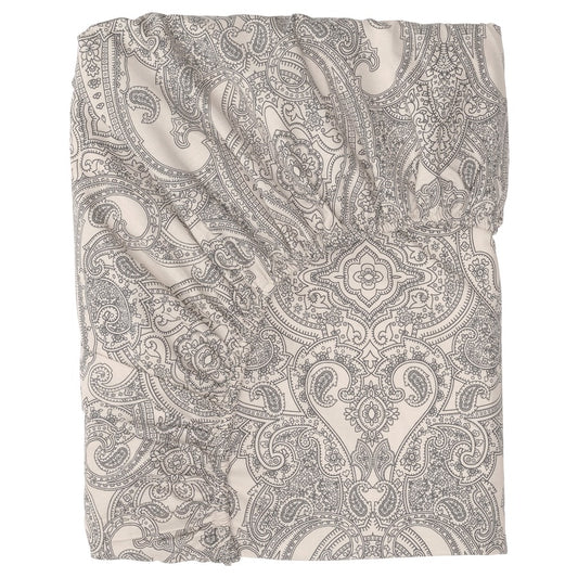 JÄTTEVALLMO Fitted sheet, beige/dark grey, 150x200 cm