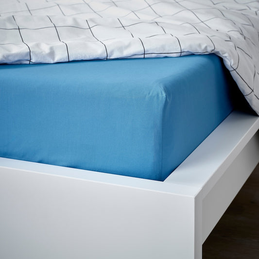 IKEA DVALA Fitted sheet, blue, 90x200 cm