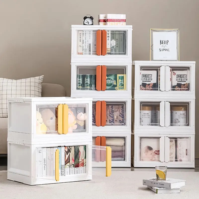 RANGÍN Stackable Storage box with 2 doors, white handle and wheels, 52 x 36 x 30 cm