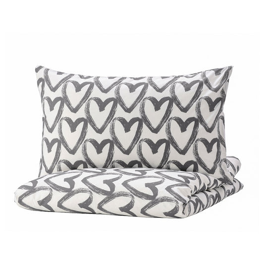 IKEA LYKTFIBBLA Duvet cover and 2 pillowcases, white/grey, 200x200/50x80 cm